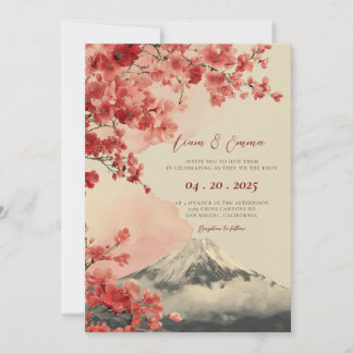 Vintage-Aquarell Japanische Landschaft Hochzeit Einladung