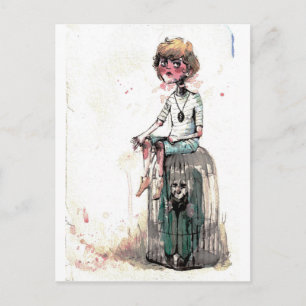 Vintage-Aquarell Junge und Käfig Postkarte