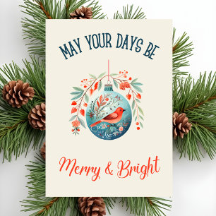 Vintage-Aquarell Kühl Blau & Rot Vogel Weihnachten