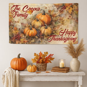 Vintage-Aquarell-Kürbis-Thanksgiving-Familie Banner
