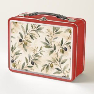 Vintage-Aquarell-Olivenzweig-Lunchbox Metall Brotdose