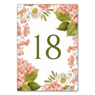 Vintage-Aquarell-Orangen-Hortensien-Hochzeit Tischnummer