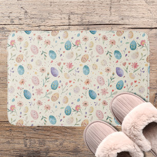 Vintage-Aquarell-Osterblumen-Blätter-Eier Badematte