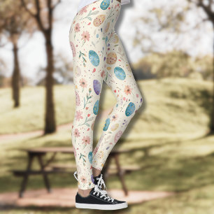 Vintage-Aquarell-Osterblumen-Blätter-Eier Leggings