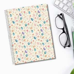 Vintage-Aquarell-Osterblumen-Blätter-Eier Notizblock