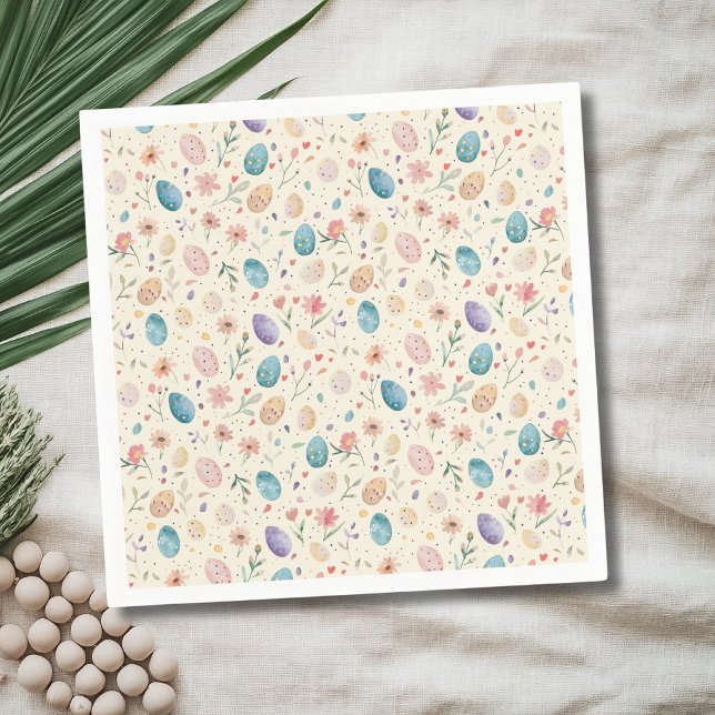 Vintage-Aquarell-Osterblumen-Blätter-Eier Serviette (Von Creator hochgeladen)