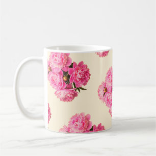 Vintage-Aquarell-Rosa Pfingstrosen-Blumen Kaffeetasse
