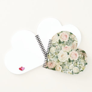 Vintage-Aquarell-Rosa-Rosen- und Lilien-Herz Notizbuch