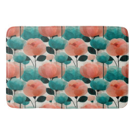 Vintage-Aquarell-Rosa- und Grün-Blumenmuster Badematte