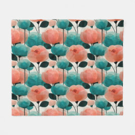 Vintage-Aquarell-Rosa- und Grün-Blumenmuster Fleecedecke