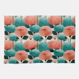 Vintage-Aquarell-Rosa- und Grün-Blumenmuster Geschirrtuch