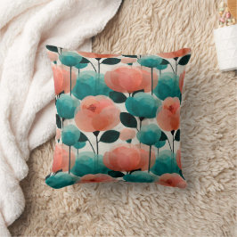 Vintage-Aquarell-Rosa- und Grün-Blumenmuster Kissen