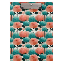 Vintage-Aquarell-Rosa- und Grün-Blumenmuster Klemmbrett