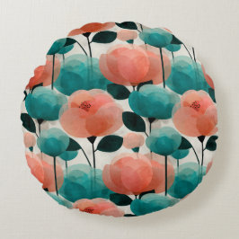 Vintage-Aquarell-Rosa- und Grün-Blumenmuster Rundes Kissen