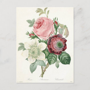 Vintage-Aquarell-Rosen-Anemonen-Sträußchen Postkarte