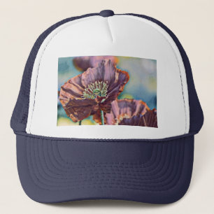 Vintage-Aquarell rote lila Mohnblumen Truckerkappe