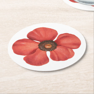 Vintage-Aquarell-Rote Mohn-Anemone-Blume Runder Pappuntersetzer