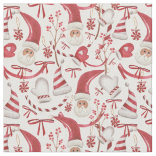 Vintage-Aquarell Roter und Weißer Weihnachtsmann W Stoff