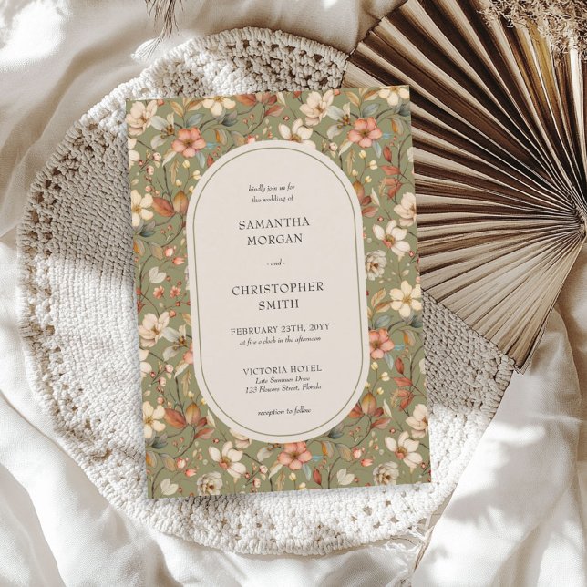 Vintage Aquarell Salbei Terrakotta-Wildblumen Einladung (Vintage watercolor sage terracotta wildflowers invitation)