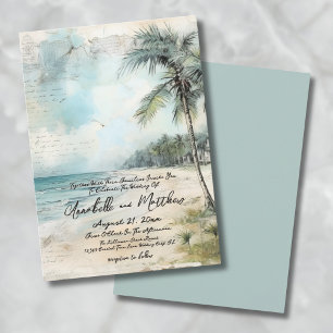 Vintage-Aquarell Strandhochzeit Einladung