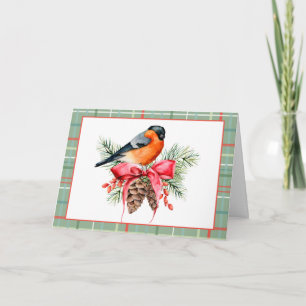 Vintage-Aquarell-Vogel mit Pinienzapfen Feiertage Karte