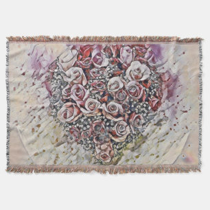 Vintage-Aquarell von farbenfrohen Rosen Herz   Decke