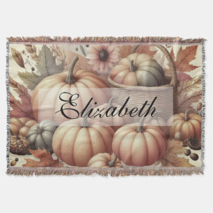 Vintage-Aquarell von Kürbissen und Herbstblättern Decke