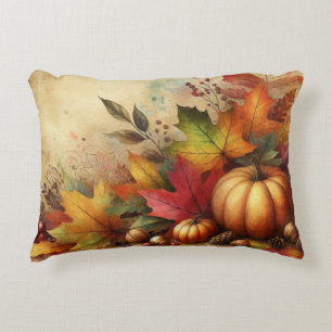 Vintage-Aquarell von Kürbissen und Herbstlaub Dekokissen