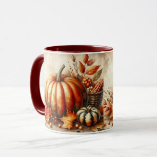 Vintage-Aquarell von Kürbissen und Herbstlaub Tasse
