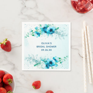 Vintage-Aquarellblaue Blumeneinweihung der Braut  Serviette