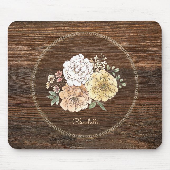 Vintage Aquarellblume mit Namen Mousepad (Vorne)