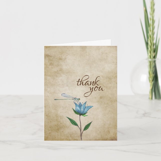 Vintage Aquarellblume und blaue Blume Dankeskarte (Vorderseite)