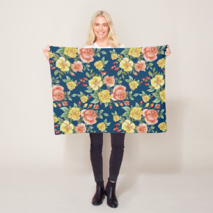 Vintage Aquarellblumen-Rose Hintergrund Fleecedecke