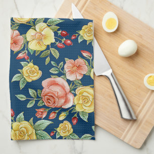 Vintage Aquarellblumen-Rose Hintergrund   Geschirrtuch