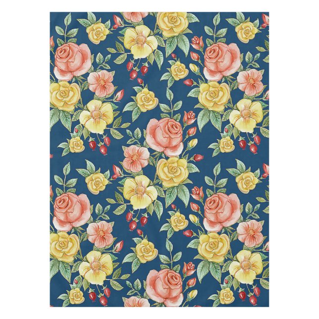 Vintage Aquarellblumen-Rose Hintergrund | Tischdecke (Vorderseite)
