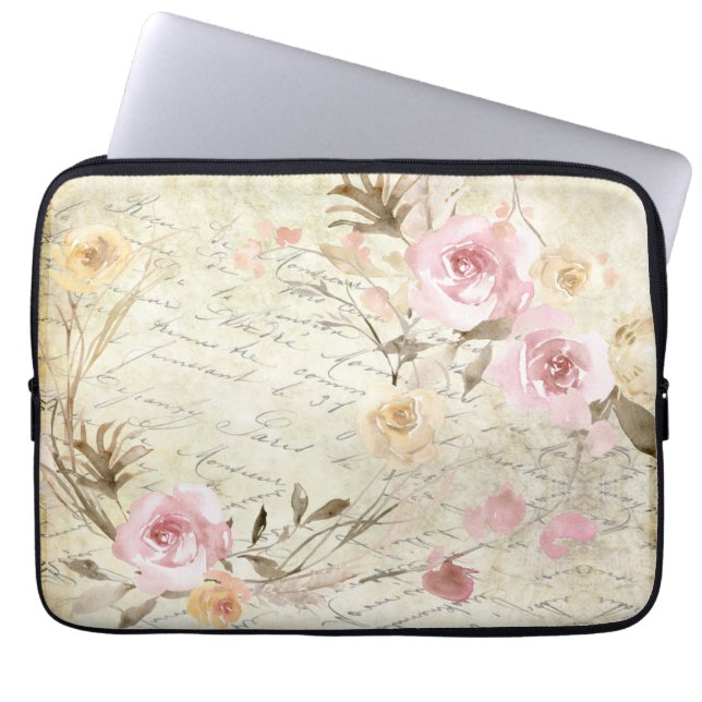 Vintage Aquarellblüte Laptopschutzhülle (Vorderseite)