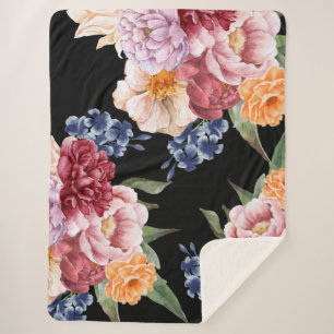 Vintage Aquarellblütenfarbe und botanisches Schwar Sherpadecke