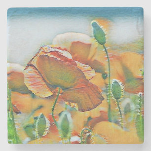 Vintage Aquarellfarbe Orangefarbene Mohn-Blume Steinuntersetzer