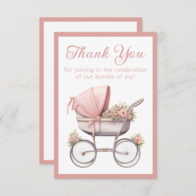 Vintage Aquarellfarbe Pink Babytragen Babydusche Dankeskarte (Vorne/Hinten)