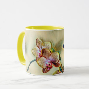 Vintage Aquarellfarbe Rosa Gelbe Orchideen Blume Tasse