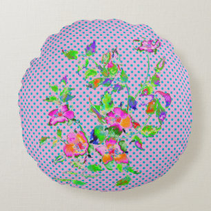 Vintage Aquarellfarben Rosa Orange Rose Punkte Rundes Kissen