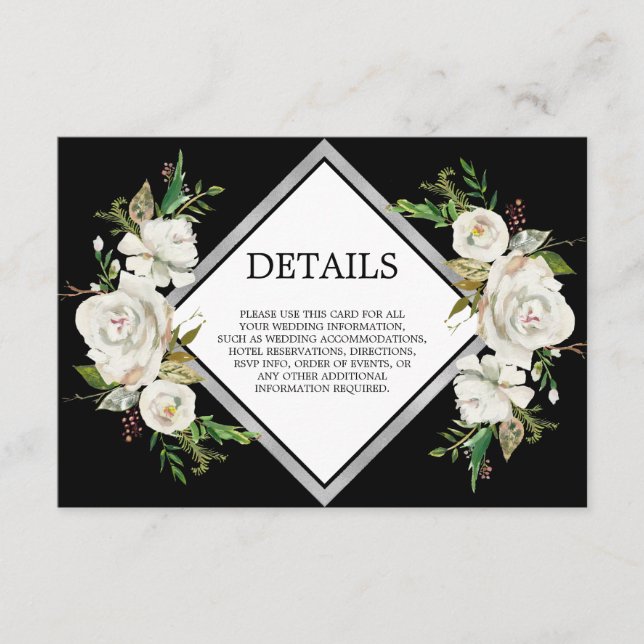 Vintage Aquarellfarben - Schwarz-weiße Blume Begleitkarte (Vorderseite)