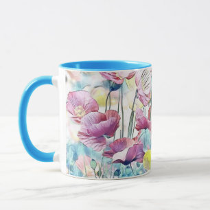 Vintage-Aquarellfeld aus Mohnblumen  Tasse