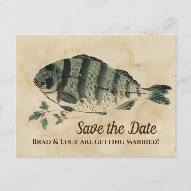 Vintage Aquarellfische Save the Date Postkarte (Vorderseite)
