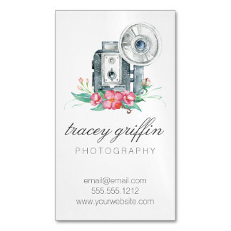 Vintage Aquarellkamera und Blume Magnetische Visitenkarte