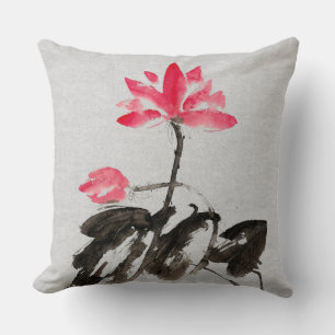 Vintage Aquarellmalerei Lotus-Blume Throw Pi Kissen