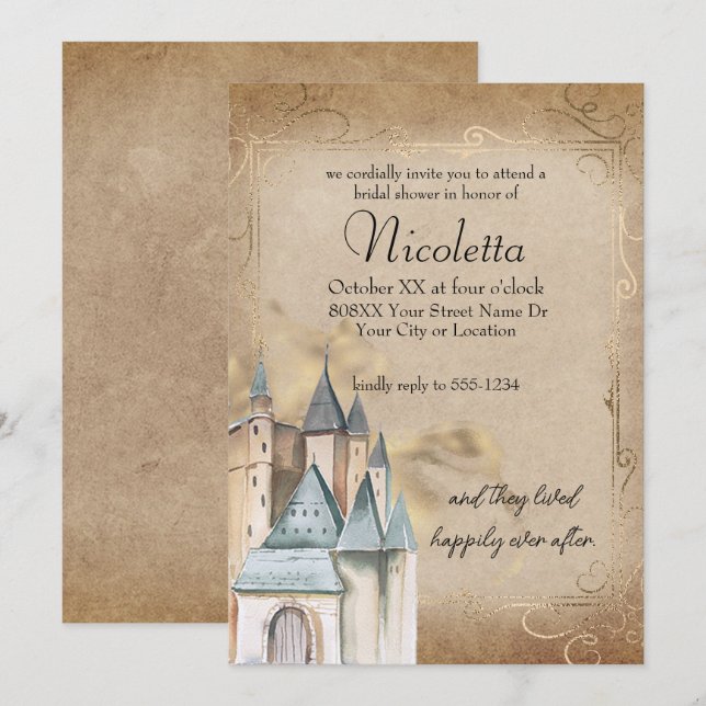 Vintage Aquarellmärchen auf verblassenem Parchment Einladung (Vorne/Hinten)