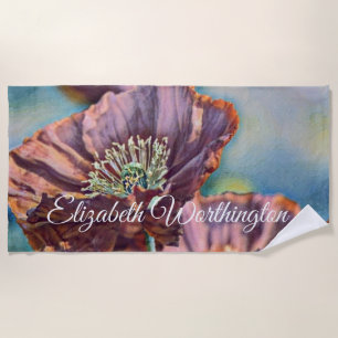 Vintage Aquarellrot Lila Mohnblumen Blume Strandtuch
