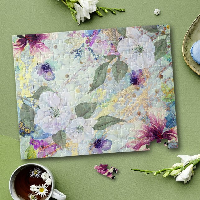 Vintage Aquarellschrift mit Blumenmuster, Meeresfr Puzzle (Von Creator hochgeladen)