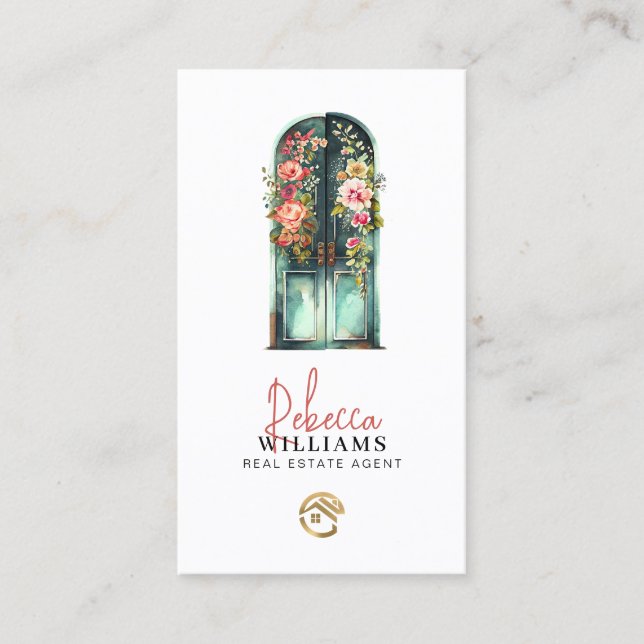 Vintage Aquarelltür Echter Anwesen Agent Visitenkarte (Vorderseite)